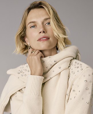 Embellished Mock Neck Sweater