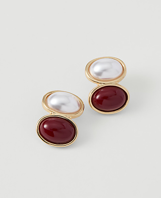 Ann Taylor Double Pearlized Stone Stud Earrings In Gold