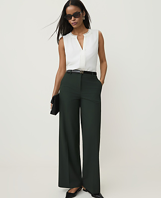 Ann Taylor The Petite Wide-Leg Pant Seasonless Stretch Dark Forest Green Women's