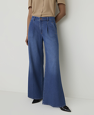 The Petite Pleated Denim Palazzo Trouser