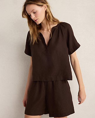Haven Well Within Linen Gathered V-Neck Top