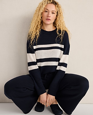 Haven Well Within Cotton Linen Stripe Roll Neck Sweater