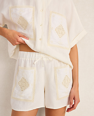 Ann Taylor Haven Well Within Organic Cotton Linen Embroidered Pocket Shorts