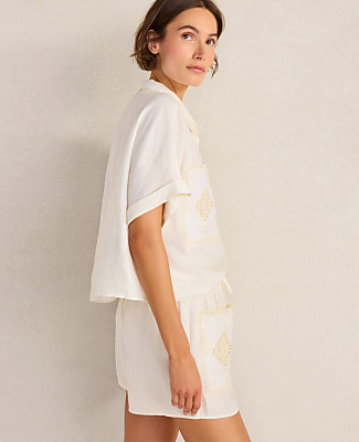 Haven Well Within Organic Cotton Linen Embroidered Pocket Top