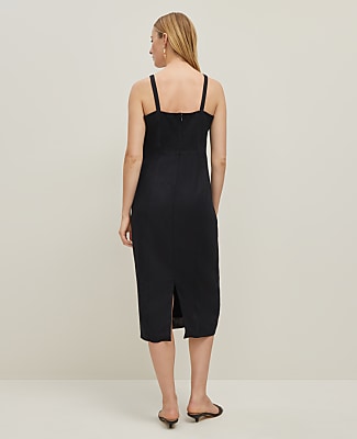 Linen Blend Square Neck Sheath Dress