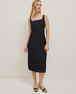 Linen Blend Square Neck Sheath Dress