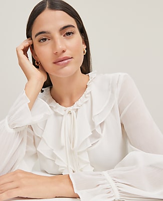 Tie Neck Ruffle Popover
