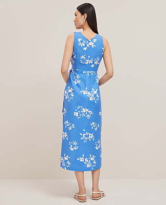 Petite Floral Linen Blend V-Neck Wrap Dress