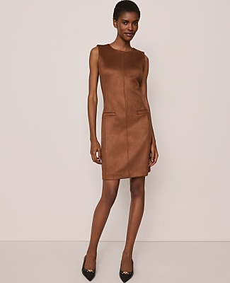 Faux Suede Seamed Sheath Dress