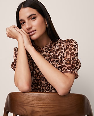 Animal Print Smocked Ruffled Top
