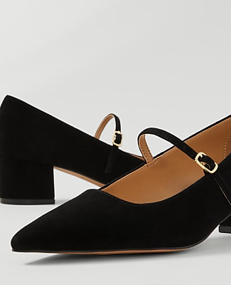 Suede Pointy Toe Block Heel Pump