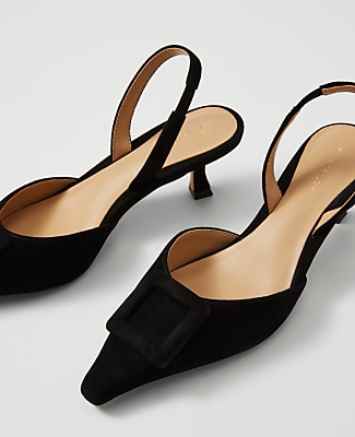 Pointy Toe Buckle Suede Slingback Pump