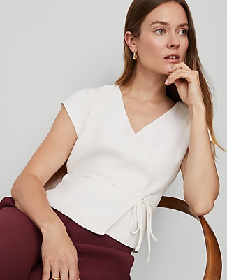 Petite Wrap Tie Waist Blouse