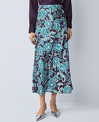 Floral Satin Midi Slip Skirt