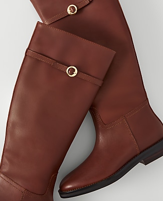 Chain Wrap Leather Riding Boot - Cognac