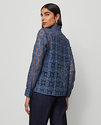 Petite Ruffle Collar Lace Blouse