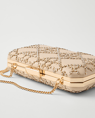 Ann Taylor Beveled Crystal Embellished Clutch Handbag Ivory Women's