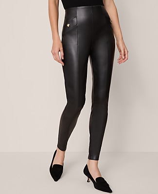 The Petite Seamed Button Legging in Faux Leather