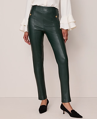 The Petite Seamed Button Legging in Faux Leather