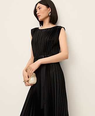 Pleated Satin Midi Dress