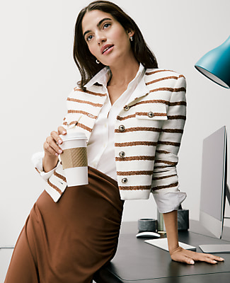 The Crew Neck Jacket in Striped Tweed