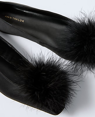 Feather Embellished Satin Flat