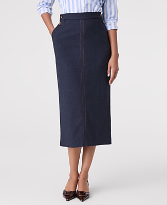 Button Column Midi Skirt