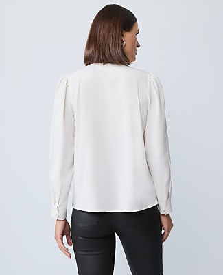 Petite Mixed Media Pintuck Top