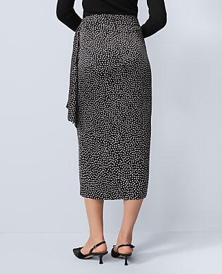 Petite Dotted Side-Tie Satin Midi Skirt