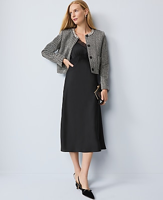 Petite Embellished Herringbone Cropped Jacket