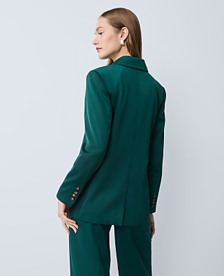 The Petite Fitted Long Blazer in Satin