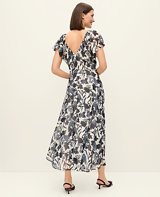 Floral Flutter Sleeve Midi Dress