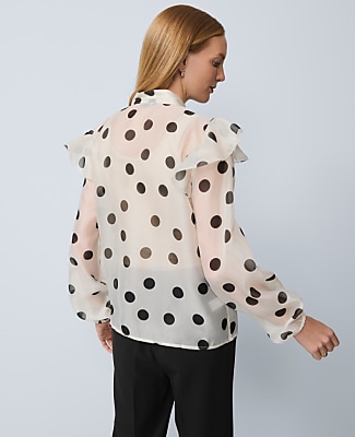 Petite Dotted Ruffle Trim Blouse