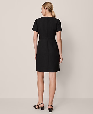 Petite Tweed Split Neck Sheath Dress