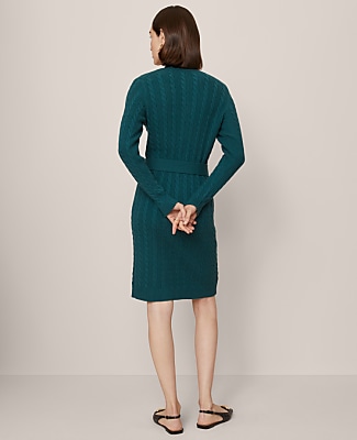 Petite Belted Cable Sweater Dress