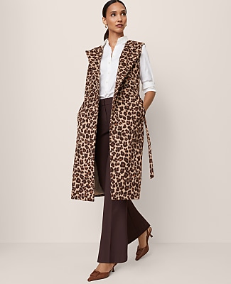 Petite Animal Print Belted Trench Vest
