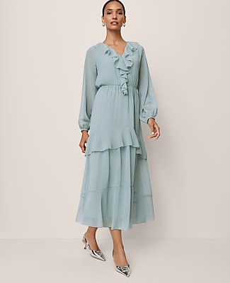 Petite V-Neck Ruffle Maxi Dress