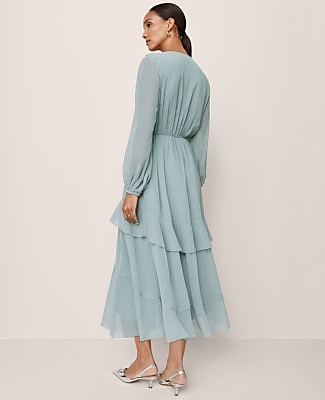Petite V-Neck Ruffle Maxi Dress
