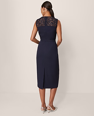 Petite Lace Trim Satin Midi Dress