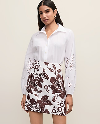 Ann Taylor Floral A-Line Skirt in Linen Blend