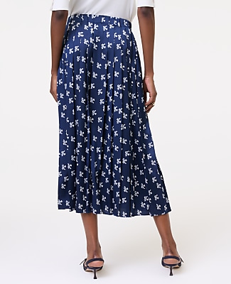 Floral Satin Pleated Midi Skirt