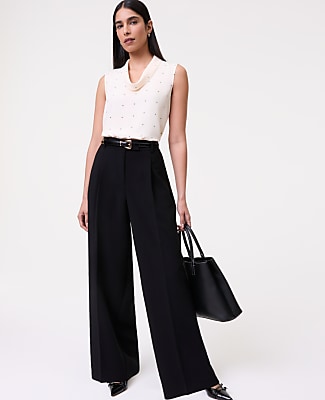 Ann Taylor The Pleated Straight Pant in Textured Crepe