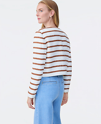 The Petite Crew Neck Jacket in Striped Tweed