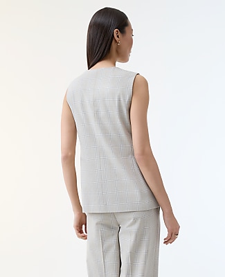 The Long Crew Neck Vest in Plaid