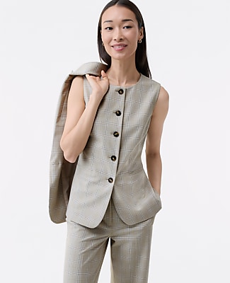 The Long Crew Neck Vest in Plaid