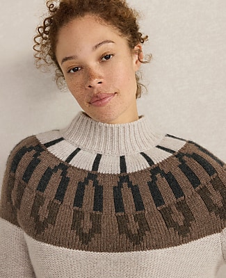 Haven Well Within Cashmere Fairisle Mock Neck Sweater - Sandy Neutral