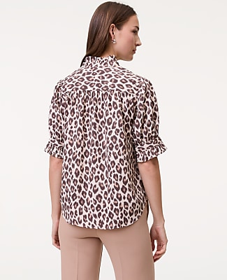 Animal Print Ruffle Collar Shirt