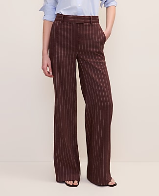 The Pinstriped Wide-Leg Flare Trouser in Linen Blend