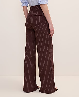 The Pinstriped Wide-Leg Flare Trouser in Linen Blend