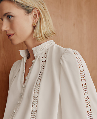 Petite Lace Trim Blouse